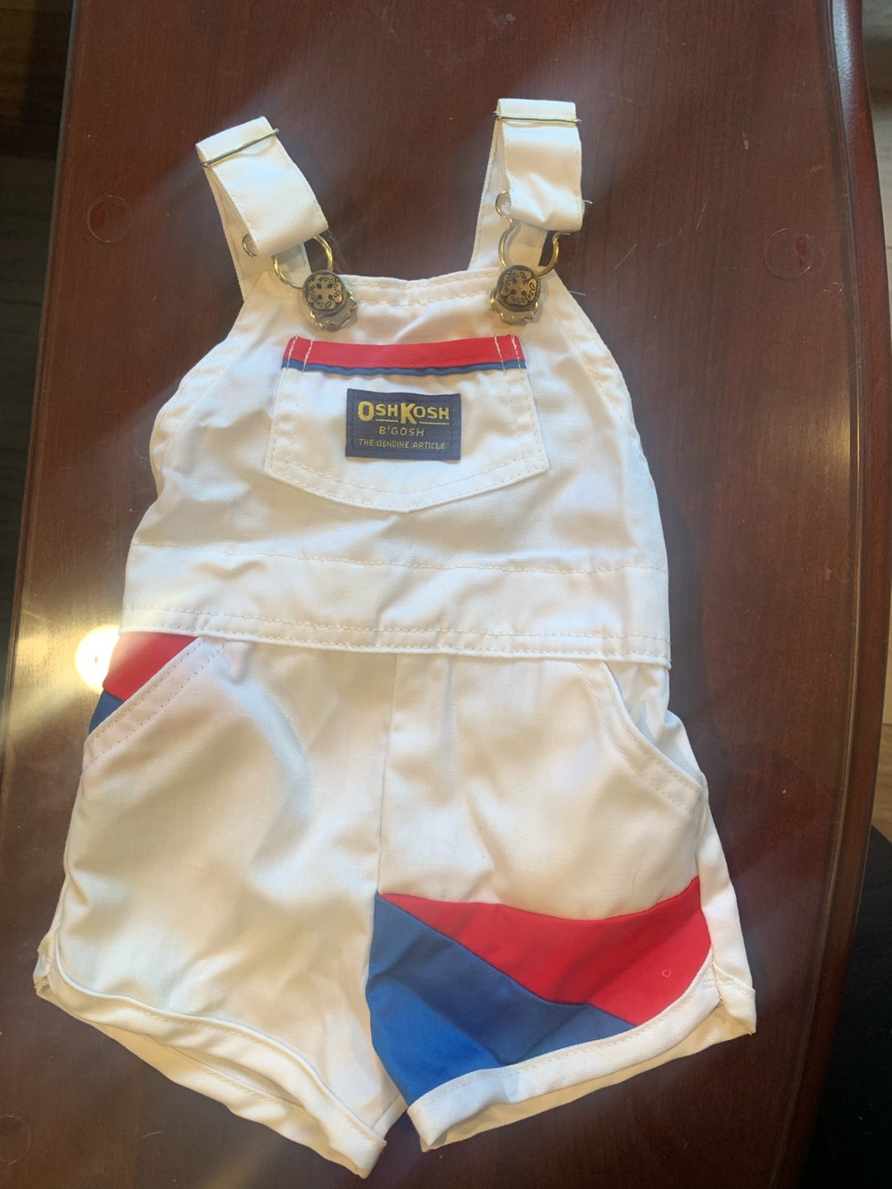 Vintage OshKosh B'gosh White Overalls with Red & Blue Accents